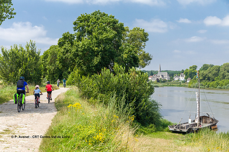 Family on the Loire by bike in Montlivault. View of Cour-sur-Loire